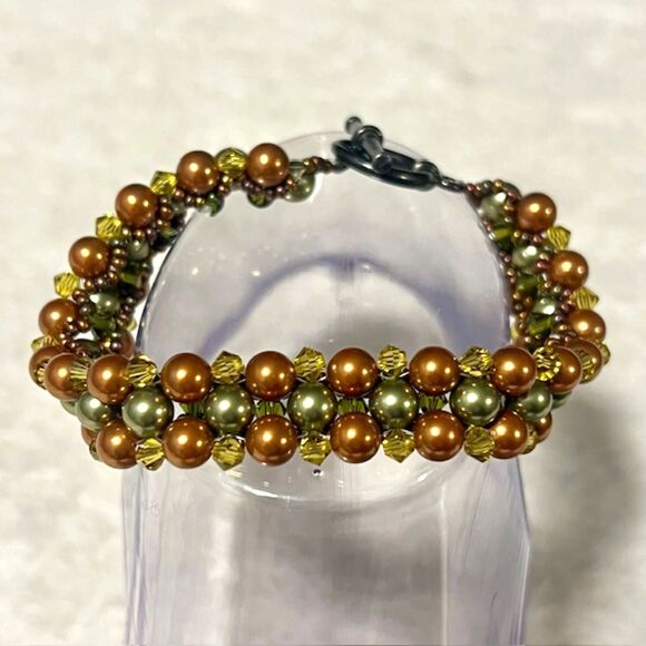 Copper Tone Silver Tone Beads Toggle Clasp 8 Inch Bracelet - Picture 1 of 5